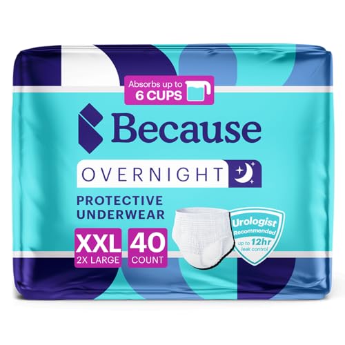 Because Overnight Absorbency Pull Ups Adult Disposable Incontinence Underwear Extra Absorbent Nighttime Briefs for Men and Women White XXLarge 40 Count 4 Packs of 10